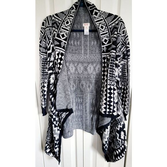 Mossimo M Open Cardigan Black White Aztec Print Southwestern Hi Lo Cotton Med - Picture 2 of 6